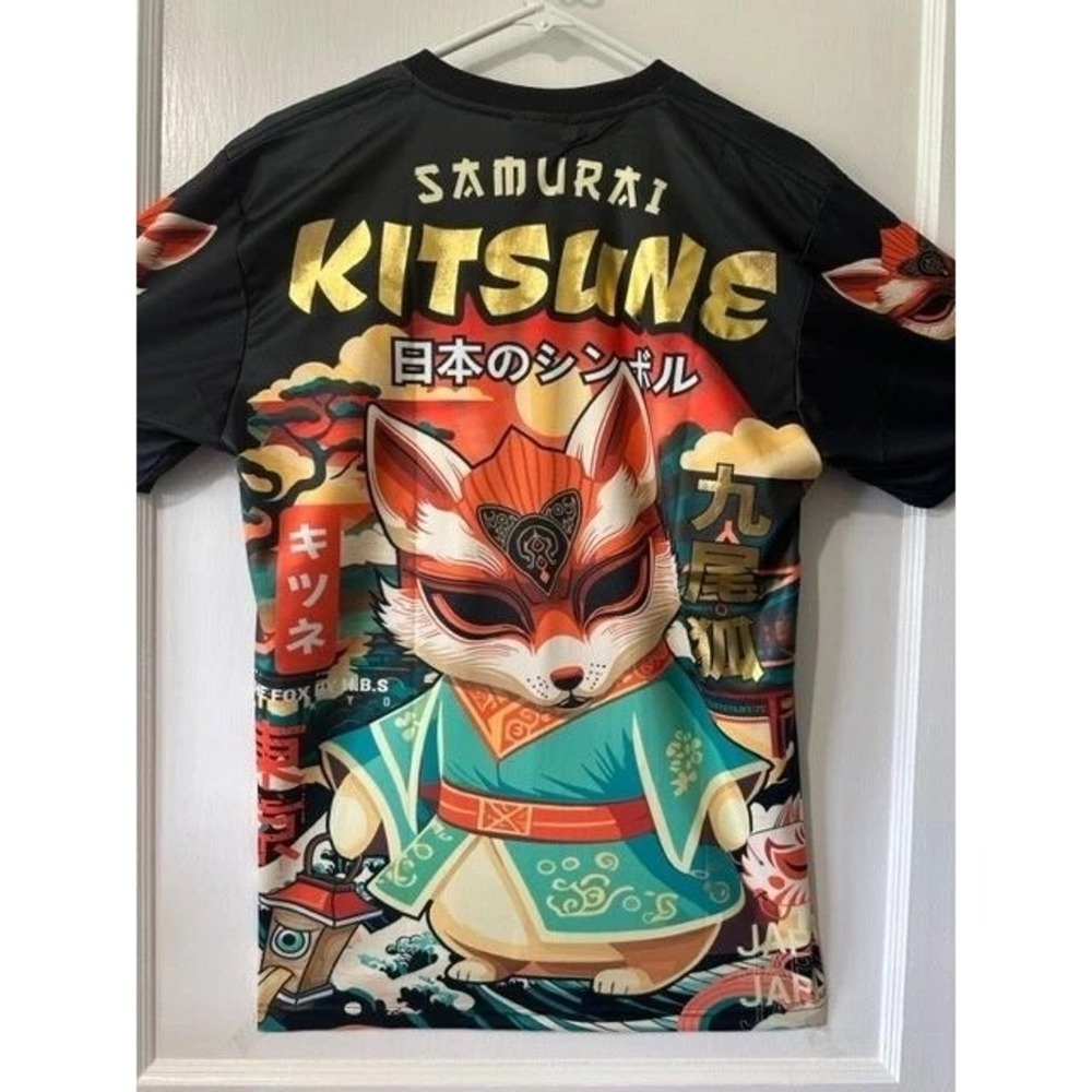 Hot Topic Kitsune The Fox by HBS Tokyo Graphic T-Shirt Black Gold Foil Large